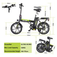 Vélo électrique Pliant VDL A10, 16 Pouces, Batterie Lithium, Freins à Disque, Noir