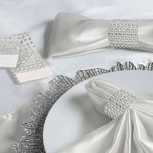 Lot De 150 Ronds De Serviette En Maille Avec Strass Argenté - Anneaux Serviette Décoration
