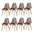 BenyLed Lot de 8 Chaises de Salle à Manger Chaises Patchwork Colorées avec Pieds en Bois Chaise Longue Scandinave (Rouge 01)-0