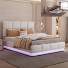 DANS LES NUAGES Lit coffre 140x200 cm avec éclairage LED et espace - lit double avec sommier à lattes - tissu en PU - blanc