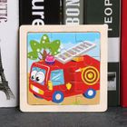 17-camion de feu ECELEN Puzzle en Bois de Dessin Animé pour Enfant de 11x11 cm, Circulation des Animaux, Jouet Éducatif, Cadeaux