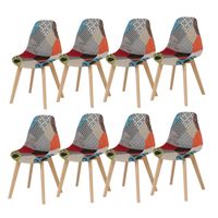 BenyLed Lot de 8 Chaises de Salle à Manger Chaises Patchwork Colorées avec Pieds en Bois Chaise Longue Scandinave (Rouge 01)