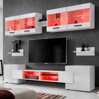 Ensembles de meubles TV Foggia Komodee - LED RGB - Blanc Brillant & Blanc -  Façades en Brillant - L235cm x H195cm x P35cm