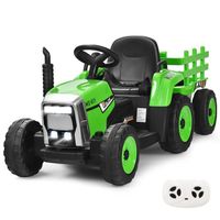 DREAMADE Tracteur avec remorque amovible,Tracteur à Pédales avec Télécommande avec éclairage LED & musique & USB & Bluetooth, Vert