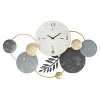 Horloge murale avec ornement métallique décoratif circulaire, image de décoration murale élégante gris et or, 108 cm 28841SG
