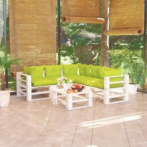 Salon bas de jardin Salon de jardin palette avec coussins 6 pcs - WORD - Bois de pin - Vert