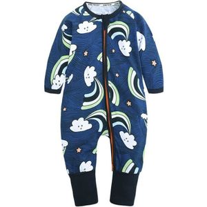 BARBOTEUSE 0-4 Ans Pyjama Bleu Marine Grenouillère Zippée Combinaison Nuage Imprimé pour Bébé Enfant Garçon
