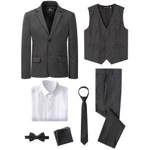 COSTUME - TAILLEUR Costume Enfant Garcon Mariage 7 Pcs - Tenues de Cérémonie - Gris Foncé - 8 - 14 Ans