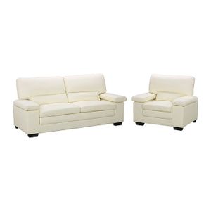 Fauteuil en cuir relax socle étoile et repose-pieds coloris Ivoire
