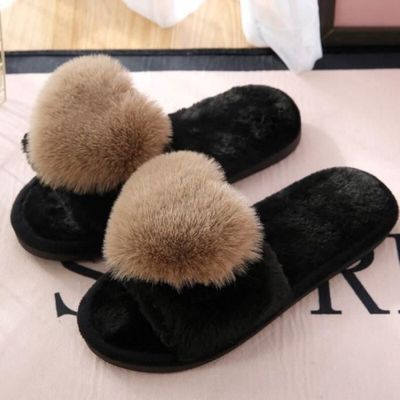 Chaussons,Pantoufles en fourrure avec strass et lettres ...