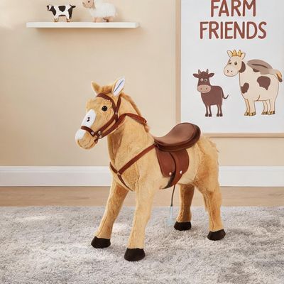 BEJOY Cheval à Bâton En Bois Marron/Blanc - 70 Cm - Avec Licol Et Mors - Jouet Équitation Imaginatif 3 Ans+