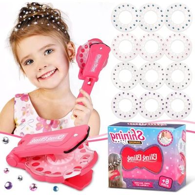 Hair Bedazzler for Girls Hair Bedazzler Kit with 180 Hair Gems Hair Styling Tool Hair Gem Stamper Girls Hair Accessories for Girls Women Pink-A