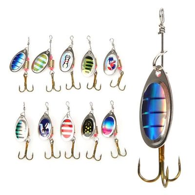 Lot de 10 Leurres De Pêche pour La Pêche À La Truite, Déco Or Points Rouges, Cuillères De Pêcheen Eau Salée, Acier Haut Carbone - Sport