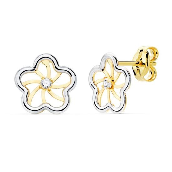 Boucle d'oreille fleur en acier et zircons bicolores