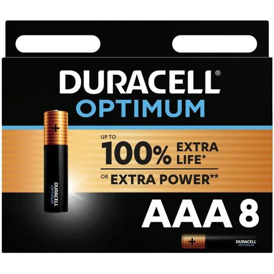 Duracell Optimum Piles alcalines AAA, 1,5 V LR03 MN2400, paquet de 8