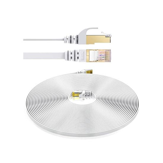 Elfcam® - 20 Metre Ethernet Cable Cat 7 Round, LAN/WLAN Cable With Gold-Plated RJ45 Connector, Network Cable 100% Copper Rigid Installation Cable...