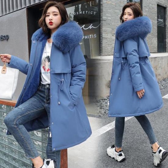 Manteau femme Hiver mi long laine de mouton couleur unie Nouvelle arrivee Garder au chaud Coton Ample smple mode Bleu HN Bleu Cdiscount Pret a Porter