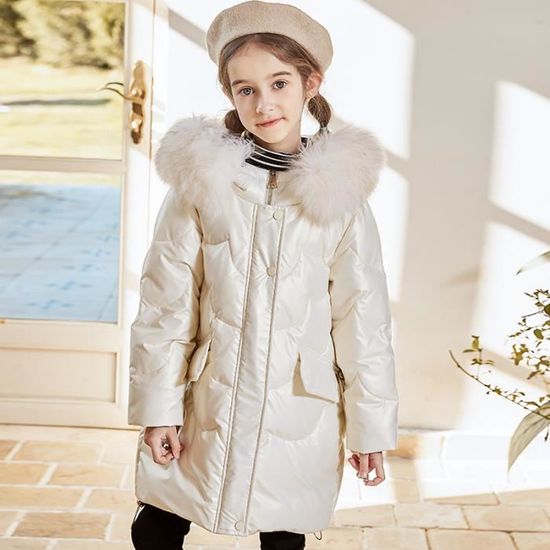 Doudoune Enfant Fille De 6 a 14 ans Chaude Hiver Epais avec Capuche Mi longue Couleur Unie Blanc Blanc Cdiscount Pret a Porter