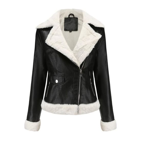 Blouson Simili Cuir Femme Hiver Doublé Polaire Veste Zippee Chaude