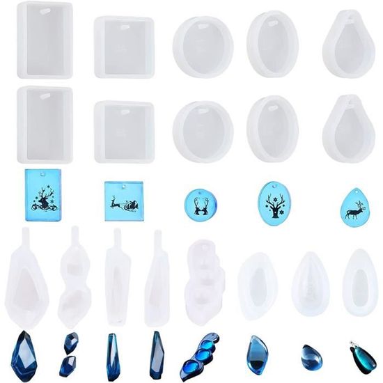 DUGYIRS 15 Pièces Plateaux Pendentif Rectangle Avec 15 Pièces Cabochon Carreaux De Verre Transparent Pour La Fabrication De Bijoux Bijoux Photo (51 Mm X 25 Mm