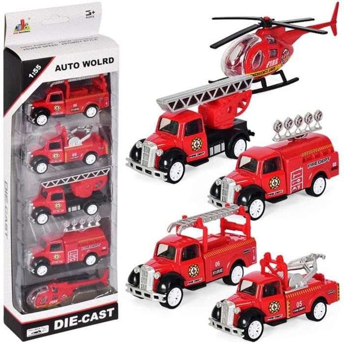 éhicule de Camion de pompier Jouet Voiture Miniature Voiture de Friction pour Enfants à partir de 3 4 5 6 Ans, Lot de 5