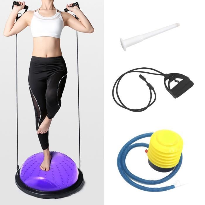 ISE Balance trainer, Demi-Ballon d’Entraînement Ø 46 cm,avec Câbles de Resistance et Pompe,pour Yoga, Gymnastique,Pourpre