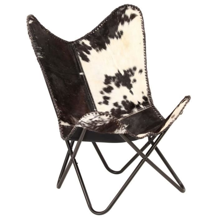 Fauteuil Papillon - Chaise papillon Fauteuil Relax Noir et blanc Cuir véritable de chèvre Excellent #114570