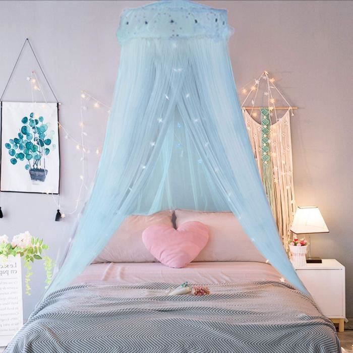 Ciel de lit Moustiquaire Bleu, Ciel de Lit Princesse Moustiquaire Dôme Polyester, Décoration pour Chambre Bébé ou Enfant (Hauteur 24