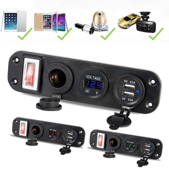 Chargeur de voiture double adaptateur USB 12V prise allume cigare LED voltmètre commutateur - Type Rouge Universel