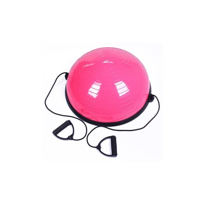 Balance Trainer Ball, Ø58 cm Ballon d’Équilibre avec Cordes Élastiques, Demi-Ballon d’Entraînement avec Câbles de Résistanc Rose