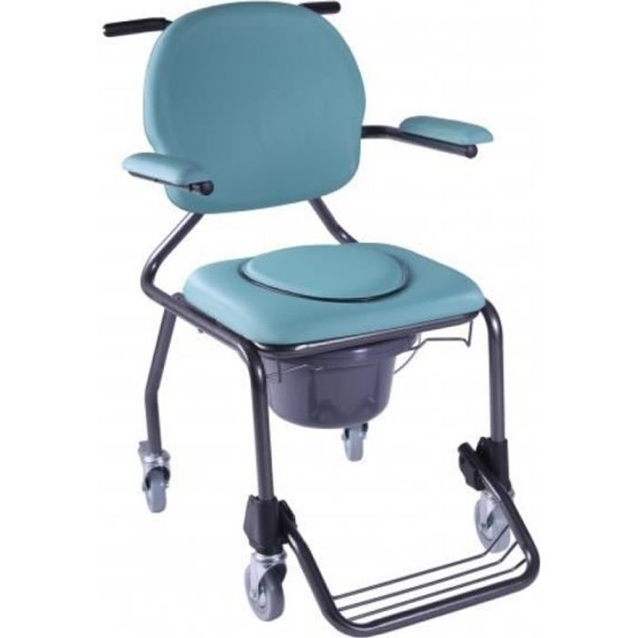 Chaise de douche avec abattant WC | Avec repose-pieds et accoudoir à bulles | Fait en acier | Poids max utilisateur : 130 kg