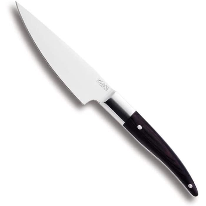 Laguiole Expression® - Couteau de Cuisine Éminceur Forgé - Lame en acier inox haute qualité 13 cm - Manche ergonomique POM noir - Av