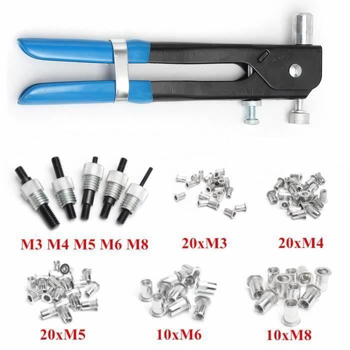 Coffret 86EN1 Pince à Riveter avec Rivet & 5 Buse M3 M4 M5 M6 M8 Fileté Outil Riveteuse Kit TEMPSA