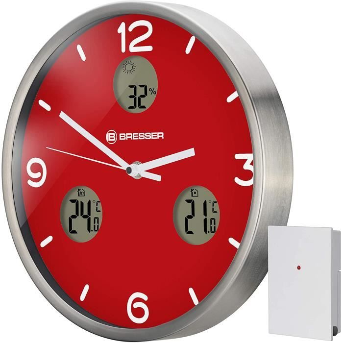 Bresser horloge murale MyTime io NX30 cm aluminium rouge/argent