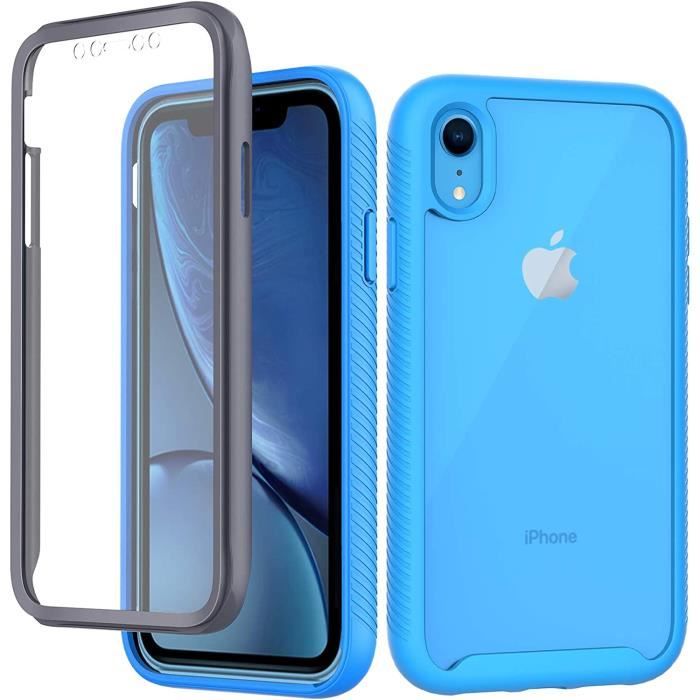 Coque iPhone XR, Antichoc avec Protection écran, 360 Degrés Full Body Protection Case Robuste Double Face BumpeBleu