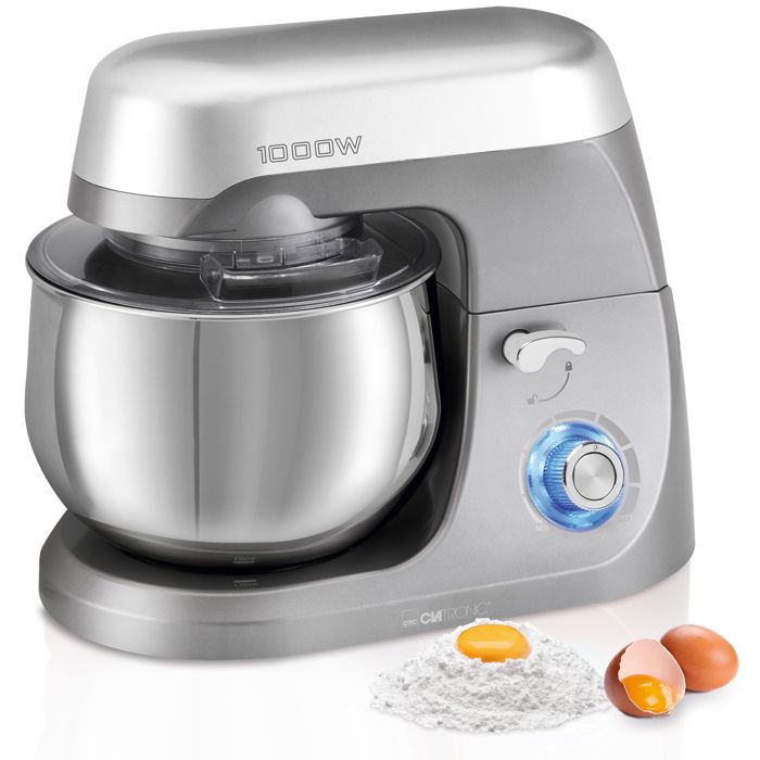 Robot Pâtissier Boulangerie Cuisine Ménager Multifonction Bol 5L 1000W Clatronic KM 3709 Gris
