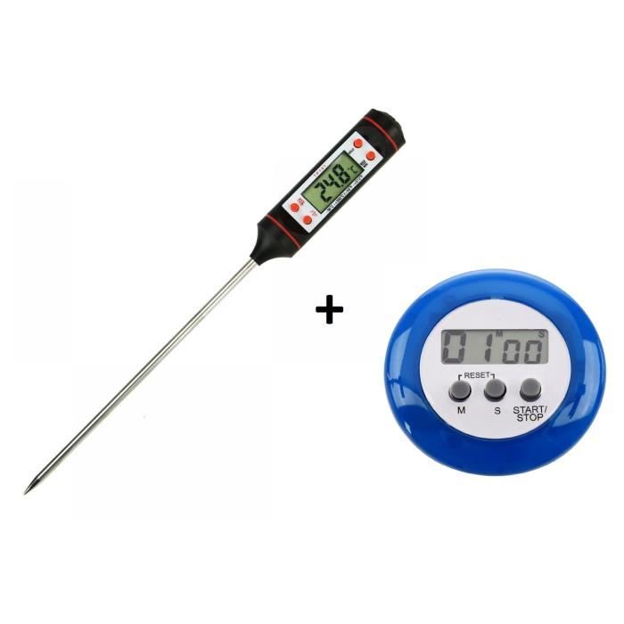 ENERGY 01 - pack de 1 Thermometre de cuisson numérique à sonde + 1 Minuteur Bleu numérique de cuisine magnétique