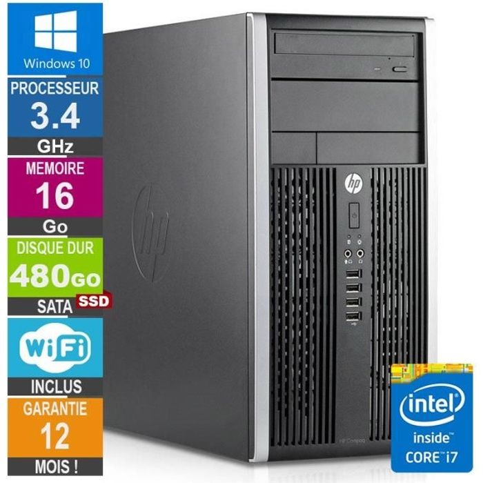 PC HP Pro 6300 MT Core i7-3770 3.40GHz 16Go/480Go SSD Wifi W10