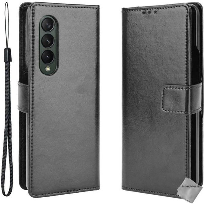Housse etui portefeuille avec coque intérieure rigide pour Samsung Galaxy Z Fold 3 5G - NOIR