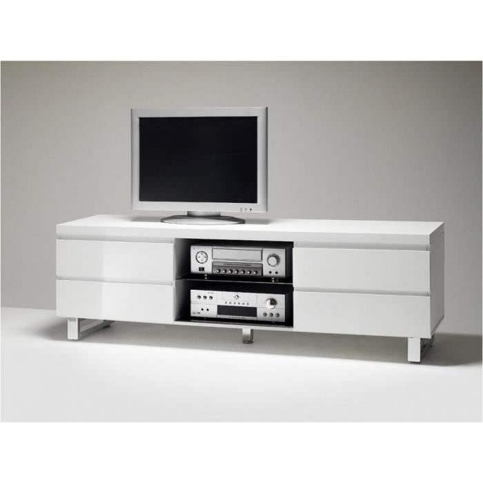 Meuble TV ALTONA blanc finition laque brillantte 4 tiroirs 1 niche blanc MDF Inside75