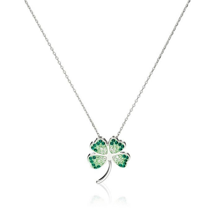 Mes-bijoux.fr - Pendentif + Chaîne Argent 925 Femme Argent 925 Vert et ornée de Cristaux de Swarovski Element - WPT19Vgv