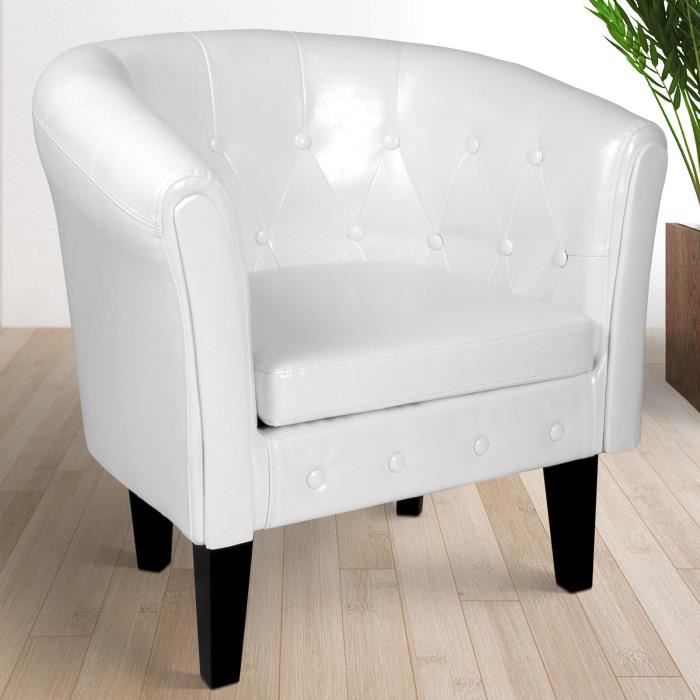 MIADOMODO® Fauteuil Chesterfield - Simili Cuir, Bois, Éléments Décoratifs, 58x71x70cm, Blanc - Chaise, Cabriolet, Meuble de Salon