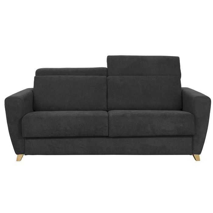 Miliboo - Canapé convertible 3 places avec têtières ajustables effet velours gris anthracite GOYA