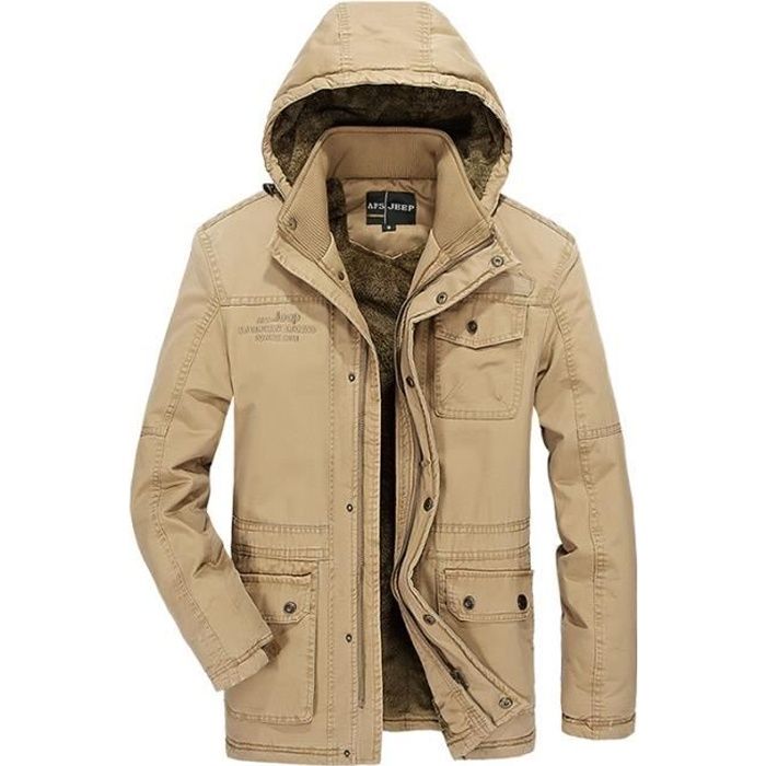 JTONG Doudoune de ski à capuche homme coton men pardessus chaud en velours manteau d'hiver renforcé zip Veste pour homme