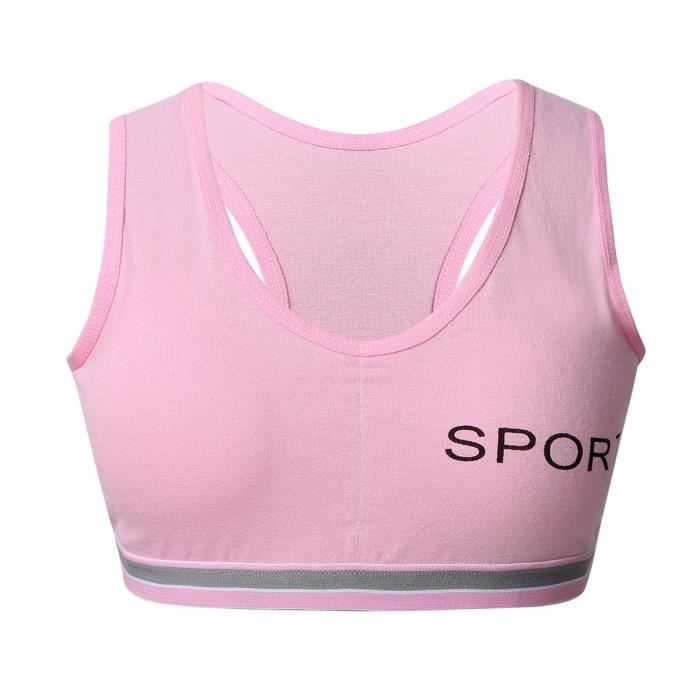 Brassière Fille Soutien-Gorge de Sport Coton Débardeur Crop Tops Yoga l'Entraînement Bra Haut de Danse Jogging Fitness Musculation
