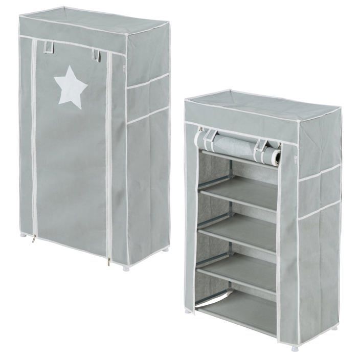 ROBA Armoire de Rangement en Tissu -Little Stars- 90 cm - pour Chambre Bébé - Gris