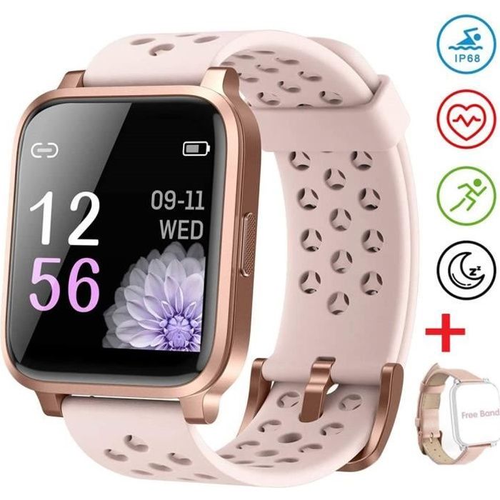 Montre Connectée Femmes Montre Intelligente Homme Montre Sport Avec Etanche IP67 Cardio Tracker d’Activité pour Android iOS-Rose