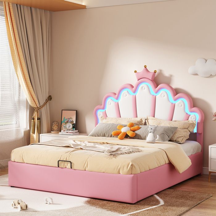 Lit Plat 140x200 Cm Avec éclairage LED Réglable - Style Princesse Rose - 9