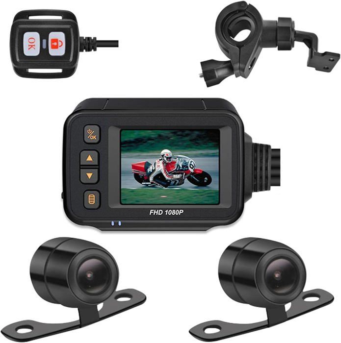 Noir Caméra Embarquée 1080P, Dashcam Moto Grand Angle, Enregistreur Conduite écran 2 Pouces Dash Cam Ava-nt Et Arrière, Bord
