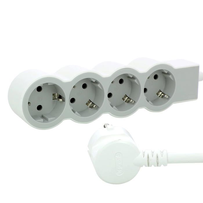 Rallonge Multiprise Extra-plate Avec 4 Prises De Courant Avec Terre Avec Cordon 15m Blanc Et Bleu